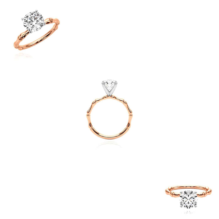 1CT Lab - Grown Diamond Round 14K Rose Gold Bamboo Engagement Ring - WJD Exclusives