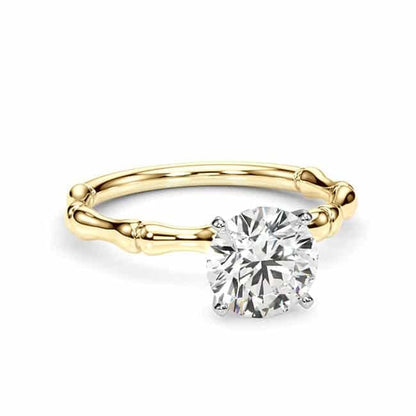 1.50CT Lab-Grown Diamond Round 14K Real Gold Bamboo Engagement Ring