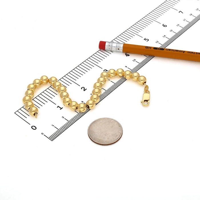 18K Yellow Gold Over Sterling Silver 7mm Graduated Beaded Ball Bracelet (Hollow) 7" - WJD Exclusives