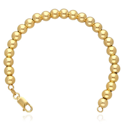 18K Yellow Gold Over Sterling Silver 7mm Graduated Beaded Ball Bracelet (Hollow) 7" - WJD Exclusives