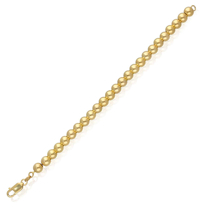 18K Yellow Gold Over Sterling Silver 7mm Graduated Beaded Ball Bracelet (Hollow) 7" - WJD Exclusives
