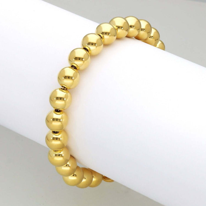18K Yellow Gold Over Sterling Silver 8mm Graduated Beaded Ball Bracelet (Hollow) 8" - WJD Exclusives