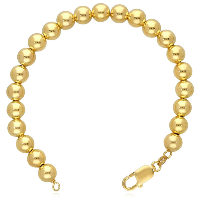18K Yellow Gold Over Sterling Silver 8mm Graduated Beaded Ball Bracelet (Hollow) 8" - WJD Exclusives