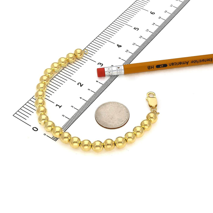 18K Yellow Gold Over Sterling Silver 8mm Graduated Beaded Ball Bracelet (Hollow) 8" - WJD Exclusives