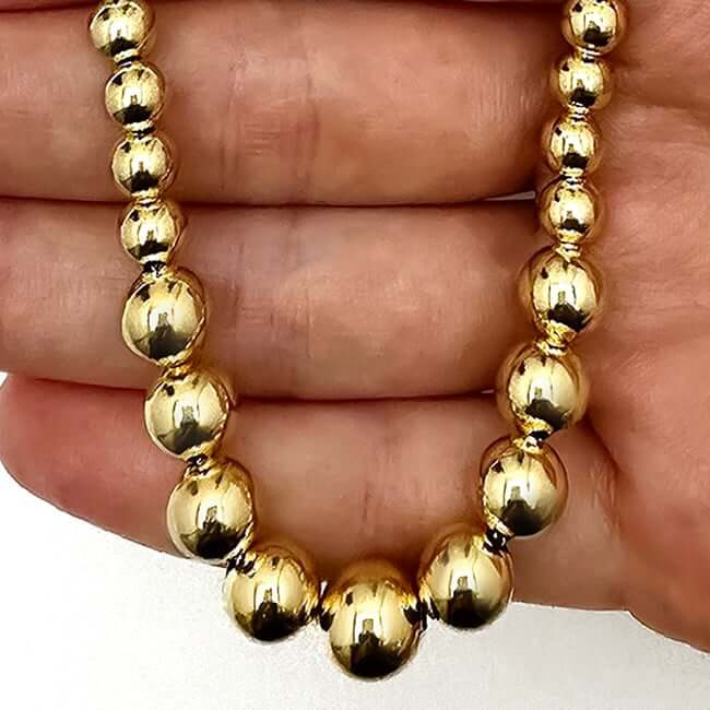 18K Yellow Gold Over Sterling Silver Beaded Graduated Ball Necklace (Hollow) 18" - WJD Exclusives