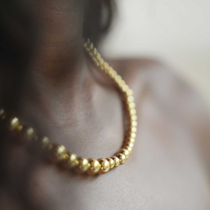 18K Yellow Gold Over Sterling Silver Beaded Graduated Ball Necklace (Hollow) 18" - WJD Exclusives