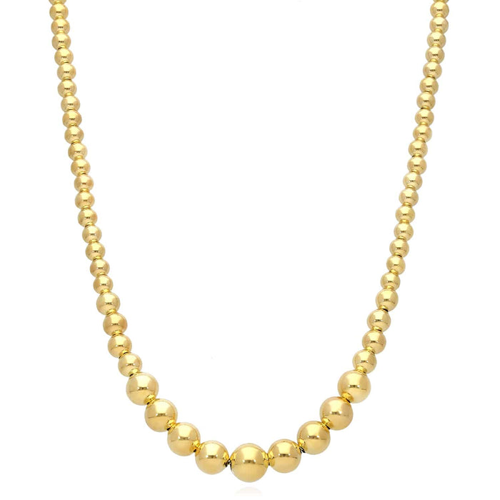 18K Yellow Gold Over Sterling Silver Beaded Graduated Ball Necklace (Hollow) 18" - WJD Exclusives
