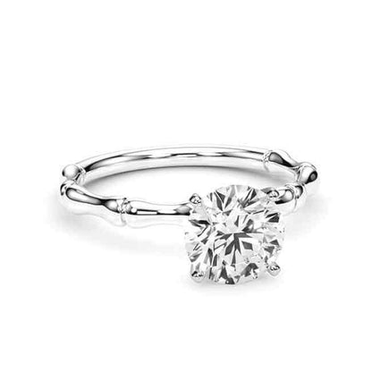 1.50CT Lab-Grown Diamond Round 14K Real Gold White Bamboo Engagement Ring