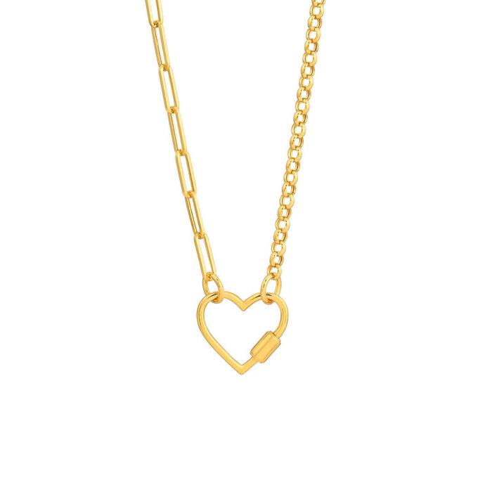 14K Gold Heart Round Paperclip Oval Lock Connectors - WJD Exclusives