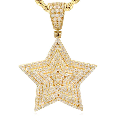 14K Gold CZ Star Pendant 1.8", 1.6" - WJD Exclusives