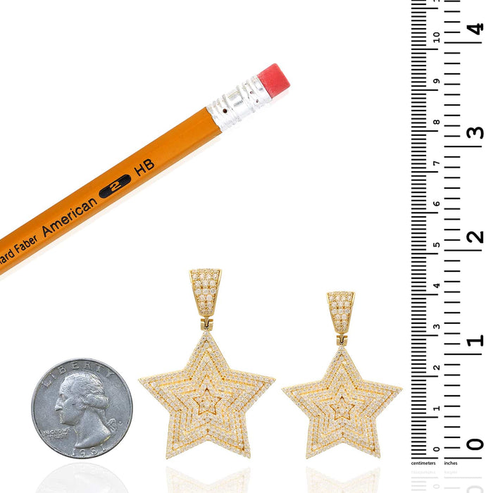 14K Gold CZ Star Pendant 1.8", 1.6" - WJD Exclusives