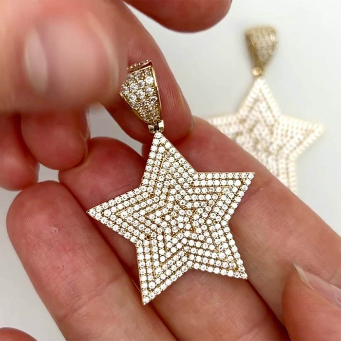 14K Gold CZ Star Pendant 1.8", 1.6" - WJD Exclusives