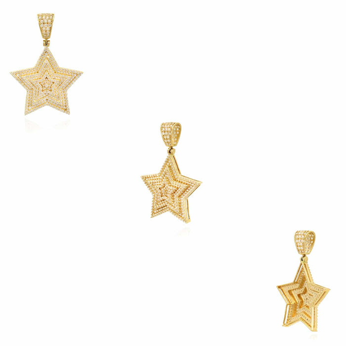 14K Gold CZ Star Pendant 1.8", 1.6" - WJD Exclusives