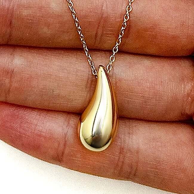 18K Yellow Gold Over Sterling Silver Teardrop Necklace (Solid Links) 16" - 18" Adjustable - WJD Exclusives