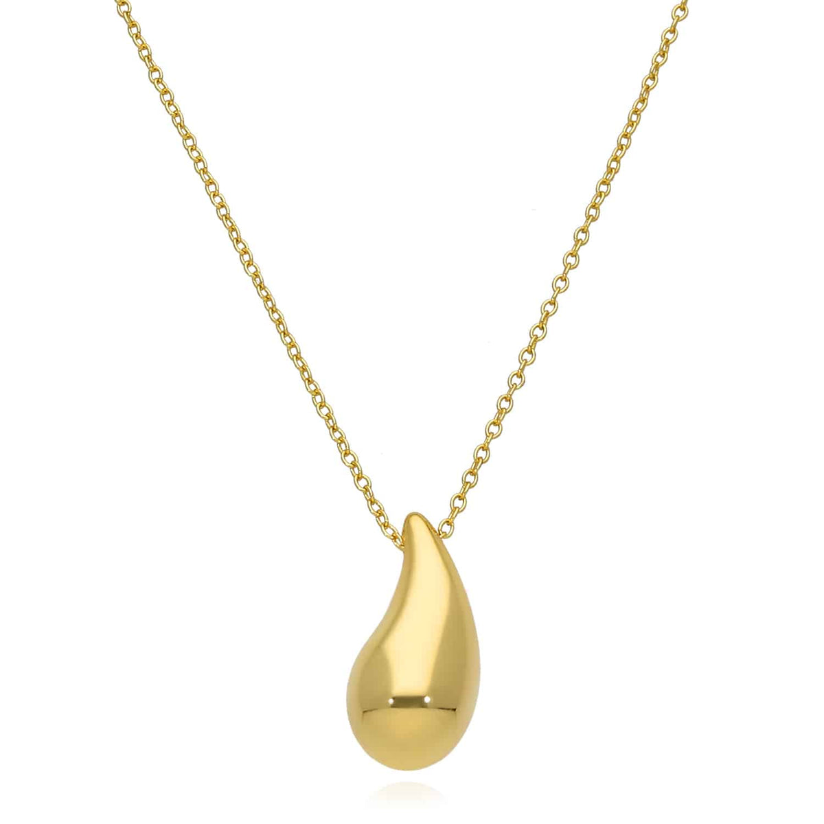 18K Yellow Gold Over Sterling Silver Teardrop Necklace (Solid Links) 16" - 18" Adjustable - WJD Exclusives