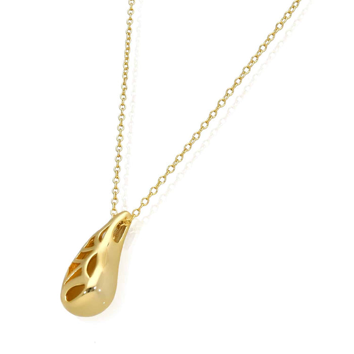 18K Yellow Gold Over Sterling Silver Teardrop Necklace (Solid Links) 16" - 18" Adjustable - WJD Exclusives