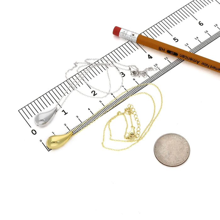 18K Yellow Gold Over Sterling Silver Teardrop Necklace (Solid Links) 16" - 18" Adjustable - WJD Exclusives