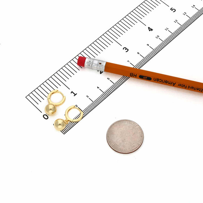 18K Yellow Gold Over Sterling Silver 8mm Drop Ball Earrings 20mm - WJD Exclusives