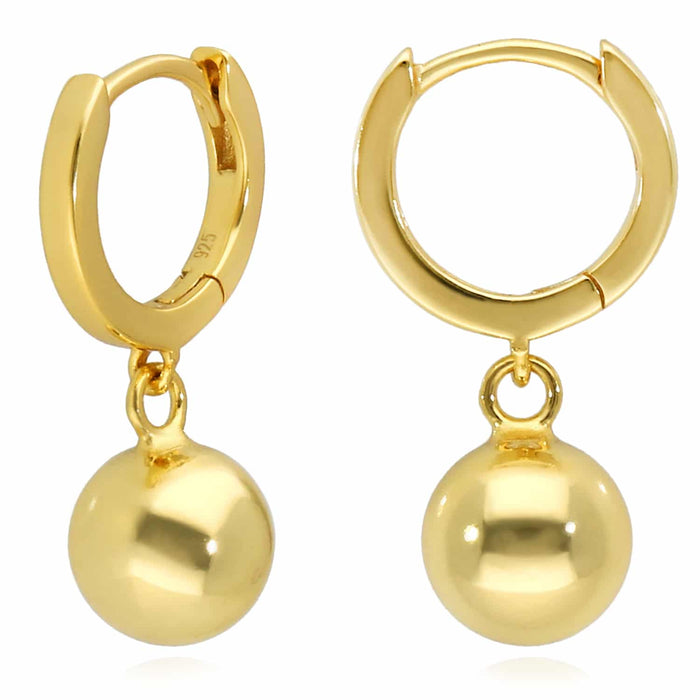 18K Yellow Gold Over Sterling Silver 8mm Drop Ball Earrings 20mm - WJD Exclusives