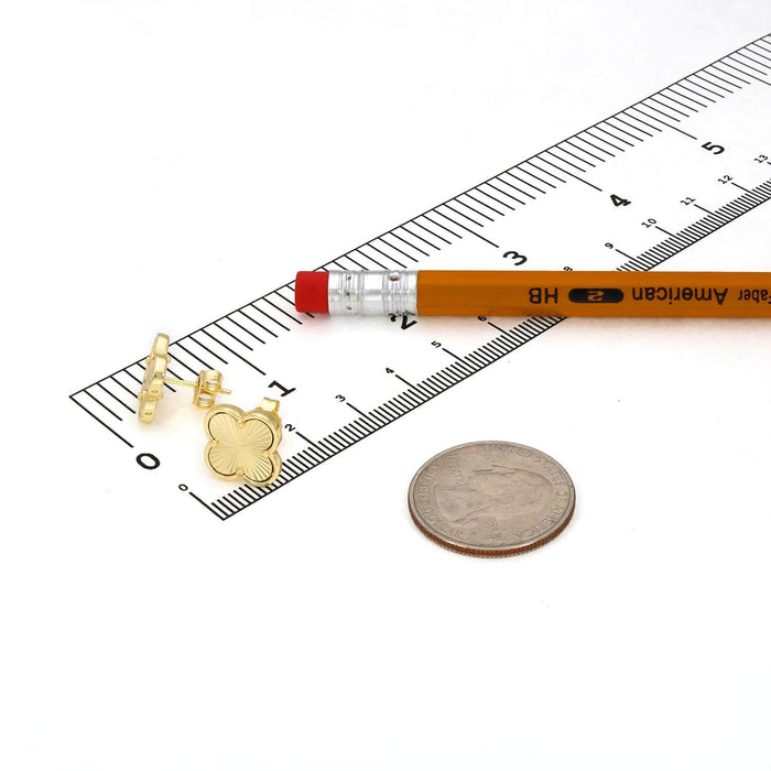 18K Gold Over Sterling Silver Diamond - Cut Clover Leaf Stud Earrings 12mm - WJD Exclusives