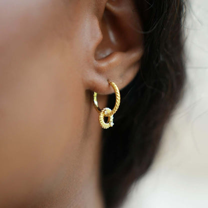 18K Yellow Gold Over Sterling Silver CZ Huggie Hoop Earrings 20mm