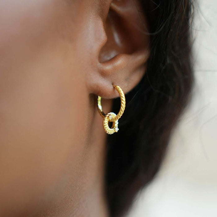 18K Yellow Gold Over Sterling Silver CZ Huggie Hoop Earrings 20mm - WJD Exclusives