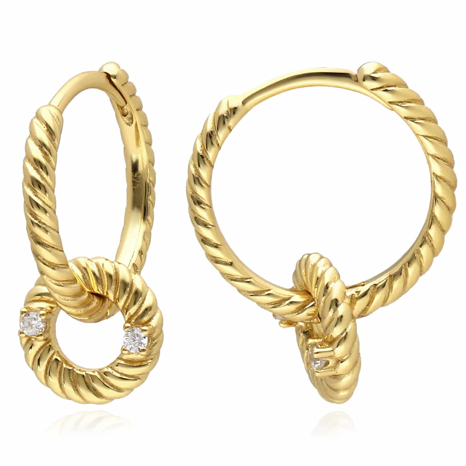 18K Yellow Gold Over Sterling Silver CZ Huggie Hoop Earrings