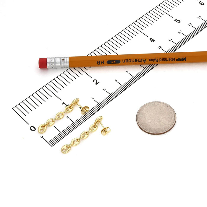 18K Gold Over Sterling Silver Puffed Mariner Drop Chain Earrings 36mm - WJD Exclusives