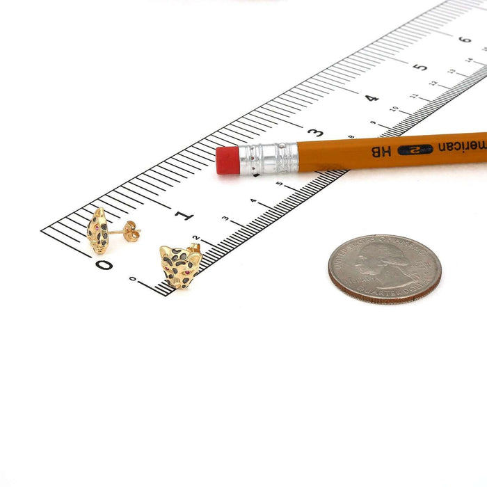 14K Gold CZ Ruby Eyes Leopard Stud Earrings 8.5mm - WJD Exclusives