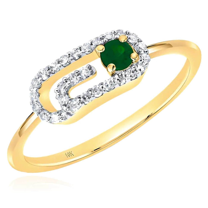 0.27CTW Natural Diamond Natural Green Emerald 10K Gold Paperclip Cocktail Ring - WJD Exclusives
