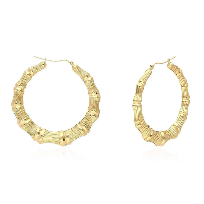10K Yellow Gold Bamboo Hoop Earrings 17-85mm