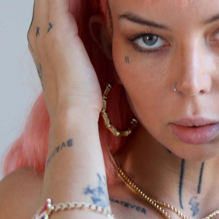 10K Yellow Gold Bamboo Hoop Earrings 17-85mm