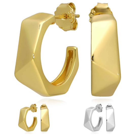 18K Gold Over Sterling Silver Faceted Geometric Hoop Earrings 18mm