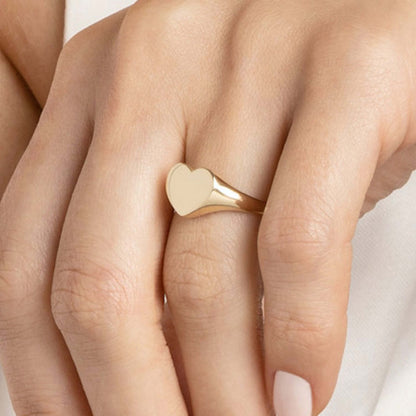 14K Real Gold Sculpted Heart Signet Ring