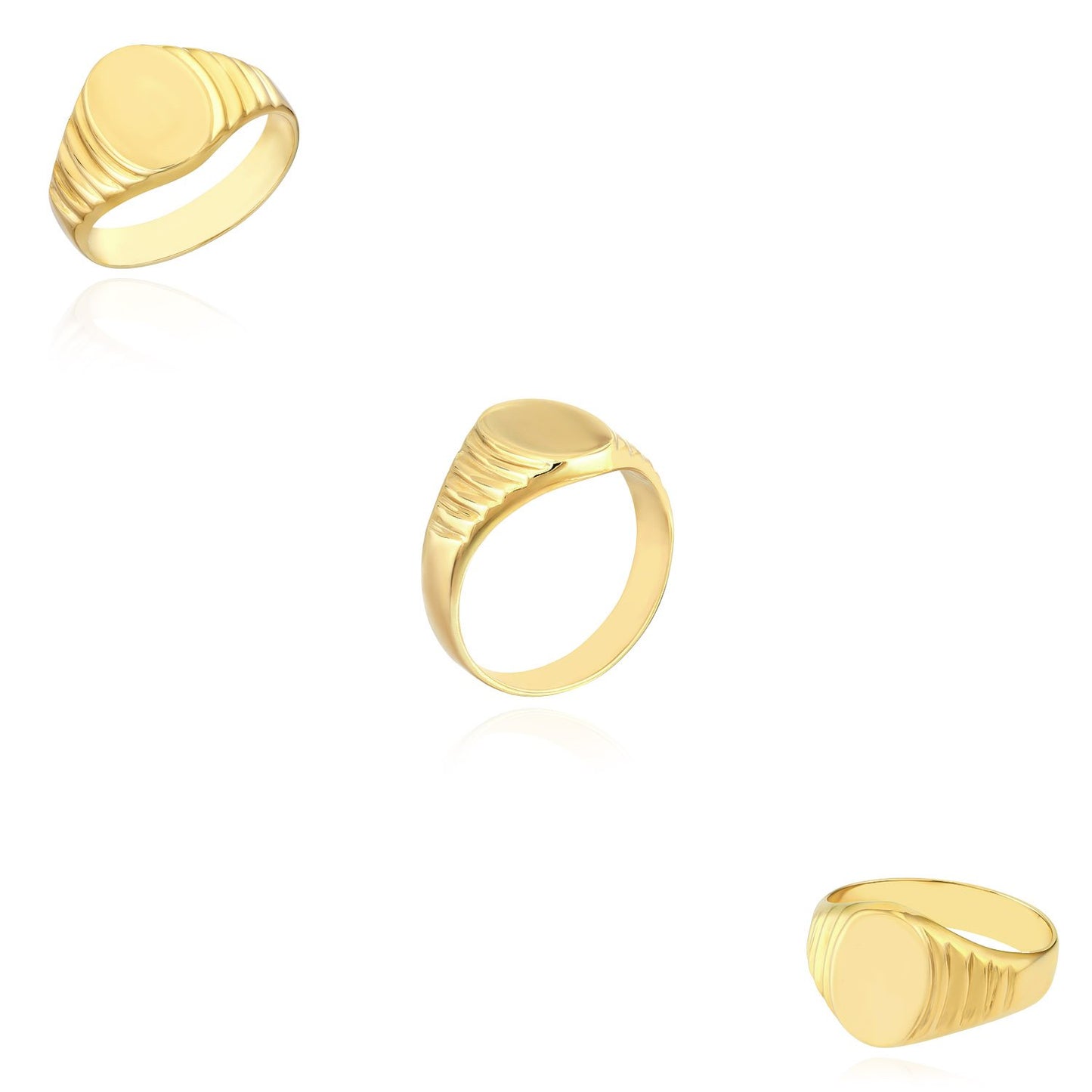 Engravable 14K Real Gold Personalized Oval Textured Grooved Signet Ring
