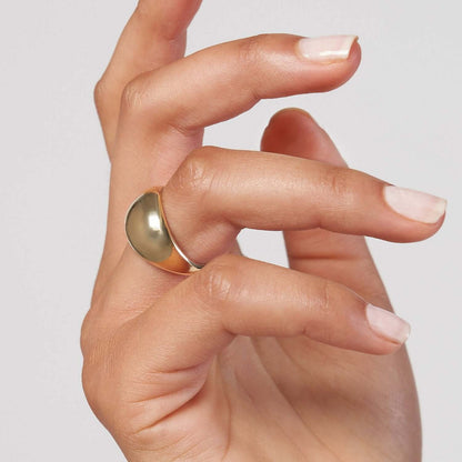 14K Real Gold Signet Oval Band Dome Ring