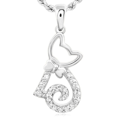 0.10CTW Natural Diamond 10K Gold Yellow White Bowtie Cat Pendant 0.6" - WJD Exclusives