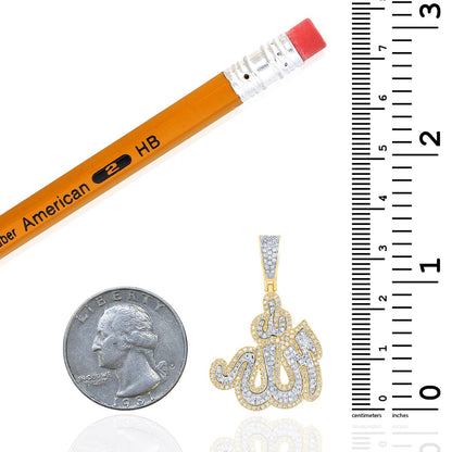 0.75CTW Real Diamond 10K Real Gold Pave Islam Allah Pendant 1.3"