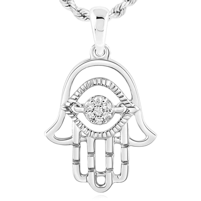 0.05CTW Natural Diamond 10K Gold Yellow White Hamsa Eye Pendant 0.94" - WJD Exclusives