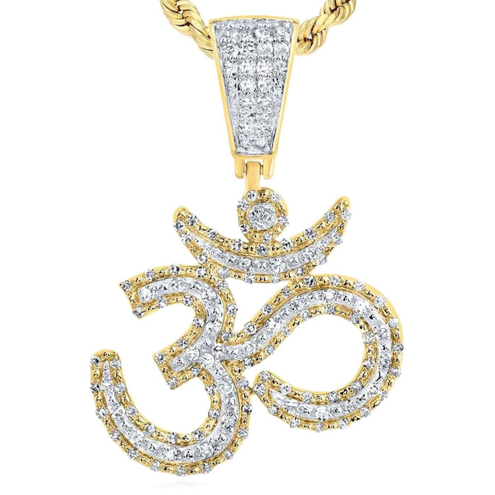 0.35CTW Natural Diamond 10K Gold Pave Om Pendant 1.3" - WJD Exclusives
