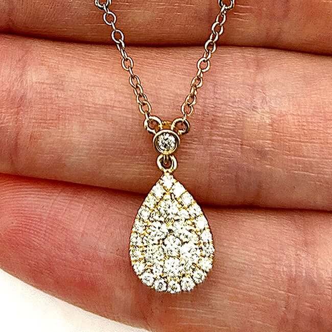 0.62CTW Natural Diamond 14K Yellow Gold Pear Necklace (Solid Links) 16" - 18" Adjustable - WJD Exclusives