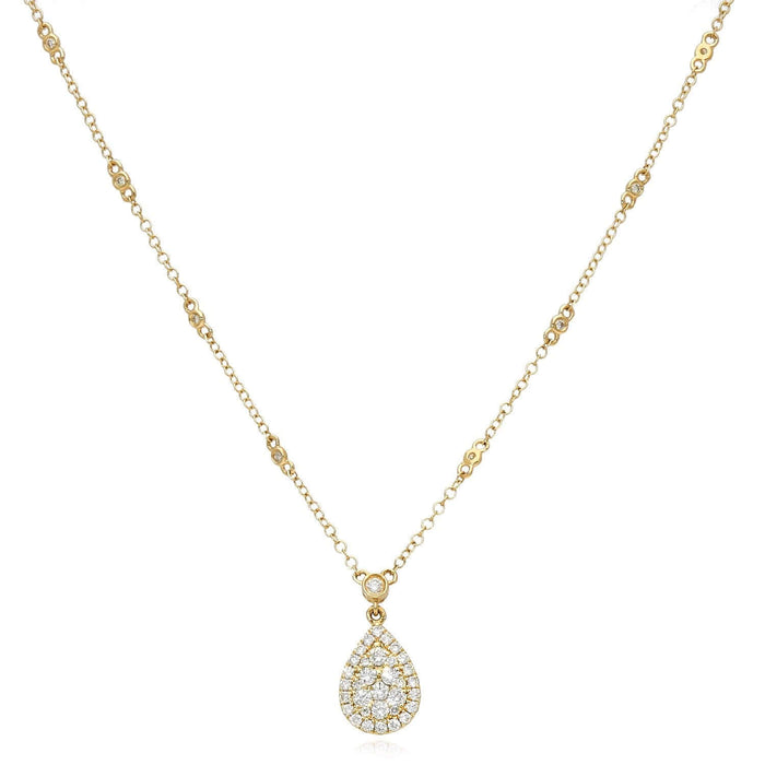 0.62CTW Natural Diamond 14K Yellow Gold Pear Necklace (Solid Links) 16" - 18" Adjustable - WJD Exclusives