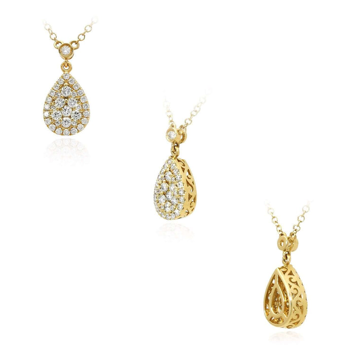 0.62CTW Natural Diamond 14K Yellow Gold Pear Necklace (Solid Links) 16" - 18" Adjustable - WJD Exclusives