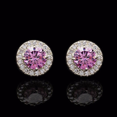 1.30CTW CZ Pink Tourmaline 14K White Gold Halo Stud Earrings 9mm