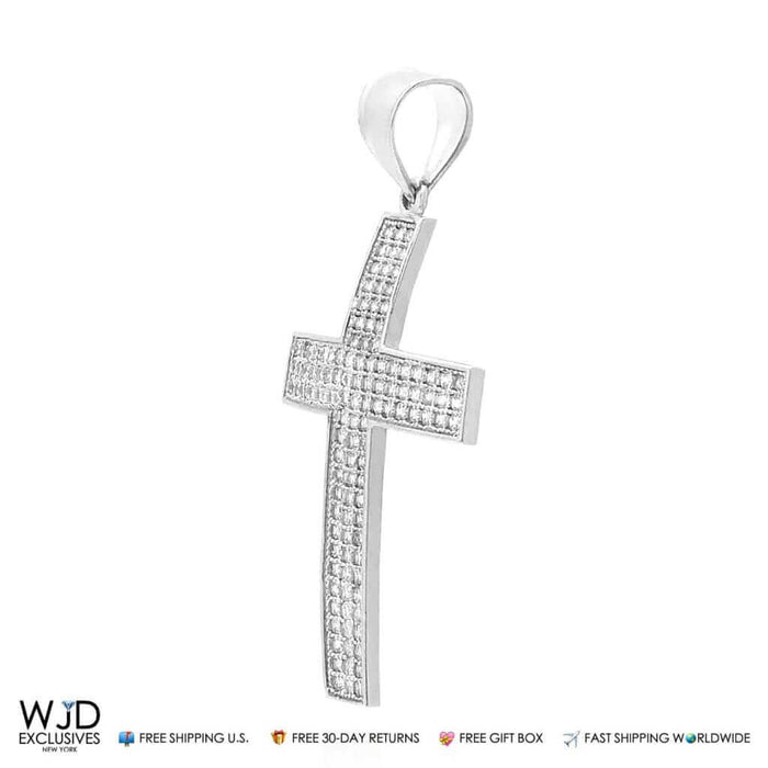 1.30Ct Round Created Diamond Cross Religious Charm Pendant 14k Solid White Gold