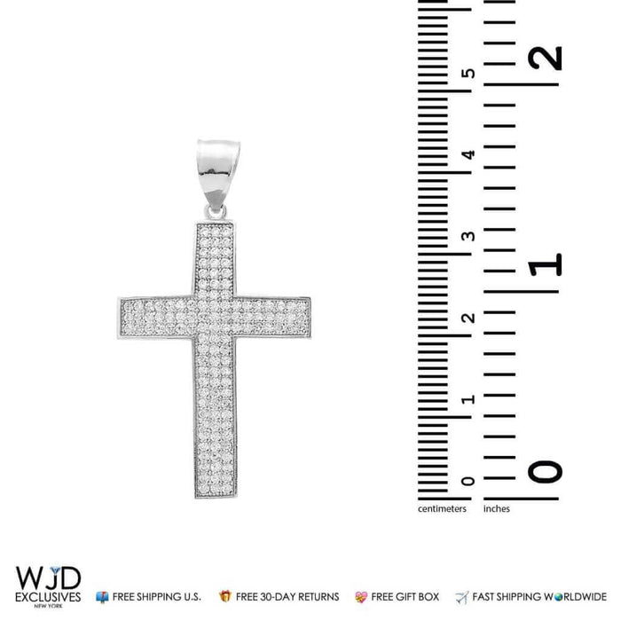 1.30Ct Round CZ Cross Religious Pendant 14K White Gold