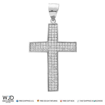 1.30Ct Round Created Diamond Cross Religious Charm Pendant 14k Solid White Gold