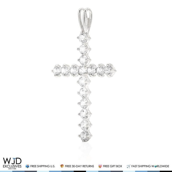 1.3Ct Round CZ Cross Religious Pendant 14K White Gold