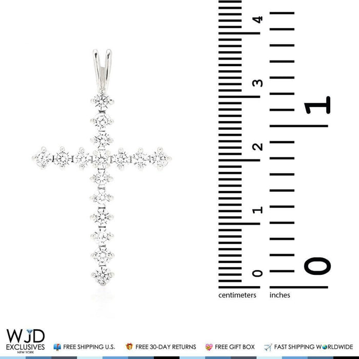 1.3Ct Round CZ Cross Religious Pendant 14K White Gold