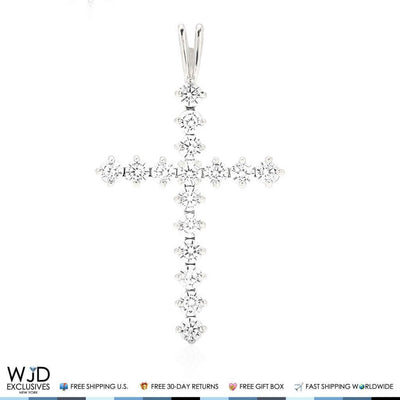 1.3Ct Round CZ Cross Religious Pendant 14K White Gold